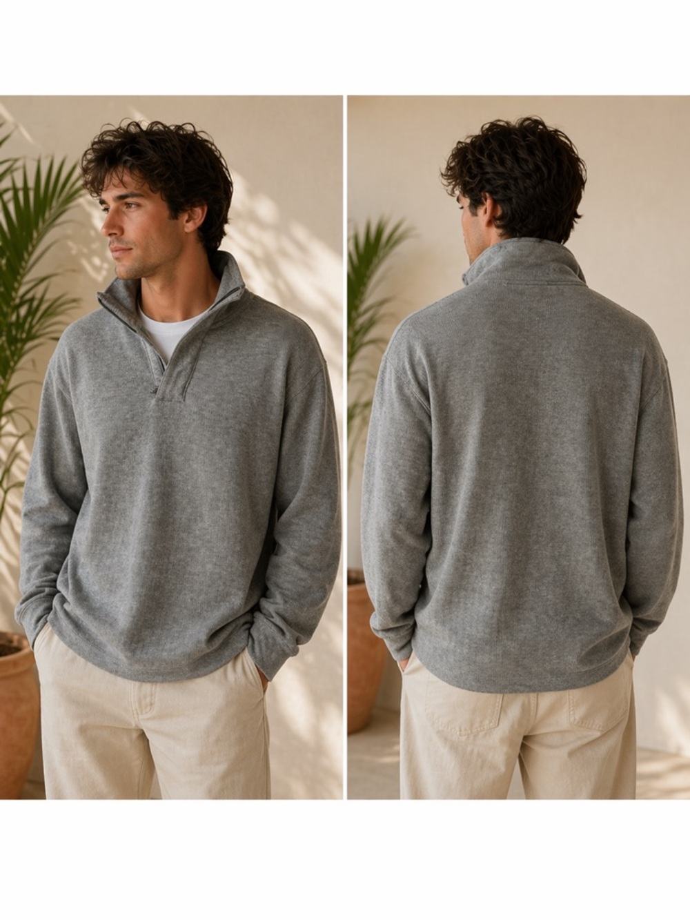 Perry Ellis Mens Gray Knit Quarter Zip Long Sleeve Sweater size Large